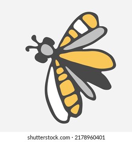Butterfly, moth gray contour, yellow belly. Botanical natural vector element on white background. For textile factories, prints and printing on paper
