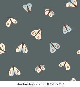 Butterfly moth in neutral colors vector seamless pattern for kids - for fabric, wrapping, textile, wallpaper, background.