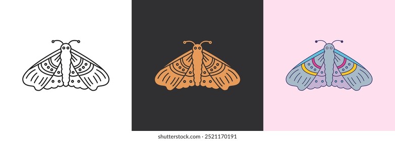 Butterfly moth vector icon set. Black and colorful logo template