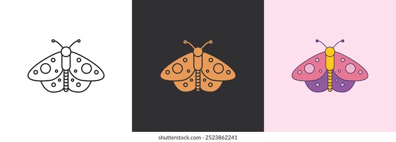 Butterfly moth vector icon set. Black and colorful logo template	
