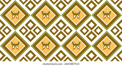Butterfly Motif on Geometric Diamond Pattern