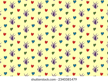 Butterfly with multi colors mini heart on soft background