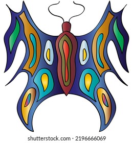 Butterfly multicolored. Isolated on a white background. Design element for logo, poster, card, banner, emblem, t-shirt. Vector illustration in cartoon style.