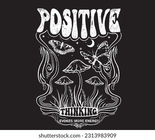 Butterfly with mushroom t-shirt design. Positive thinking graphic print design.