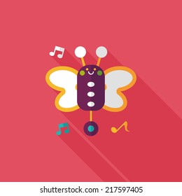 Butterfly music toy flat icon with long shadow,eps10
