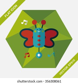 Butterfly music toy flat icon with long shadow,eps10