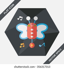 Butterfly music toy flat icon with long shadow,eps10