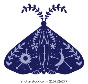 Butterfly with mystical ornament on wings. Spiritual animal design