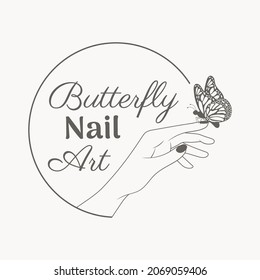 butterfly nail logo in dreamy concept for salon, spa, makeup business