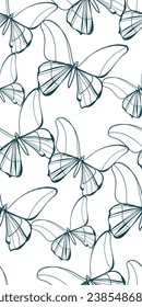 butterfly nature artistic seamless ink vector one line pattern hand drawn 