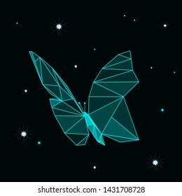 Butterfly in neon color, vector graphics