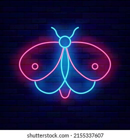 Butterfly Neon Icon. Summer Concept. Baby Nursery Decoration. Travel And Relax. Night Bright Signboard. Glowing Effect Banner. Editable Stroke. Vector Stock Illustration