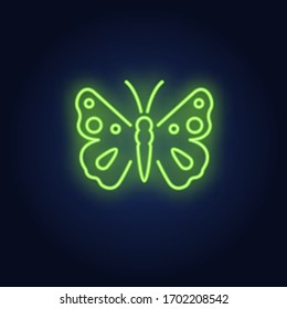 Butterfly neon sign. Spring or summer concept. Vector illustration in neon style for topics like blooming, nature, beauty