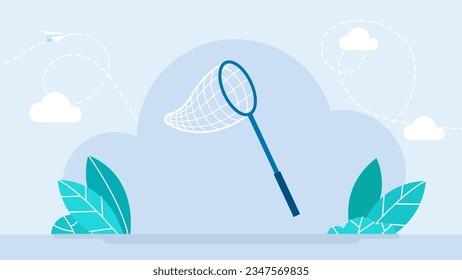 Butterfly net. Catch, hunt, chase symbol. Concentration, focus. Achieve goals or dreams creative concept. Simple image Butterfly net for business design. Vector flat illustration