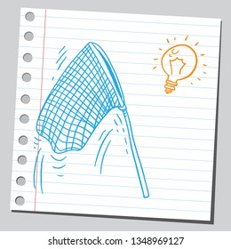 Butterfly net catching light bulb (idea concept)