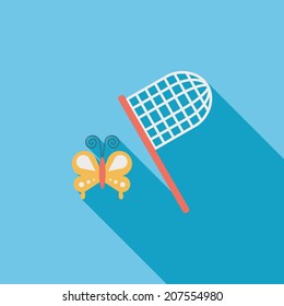 butterfly net flat icon with long shadow