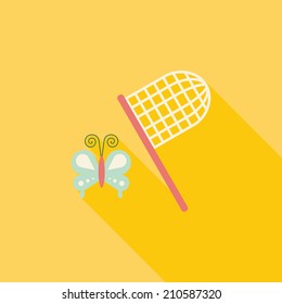 butterfly net flat icon with long shadow