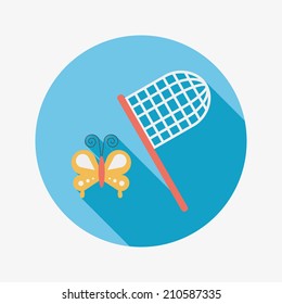 butterfly net flat icon with long shadow