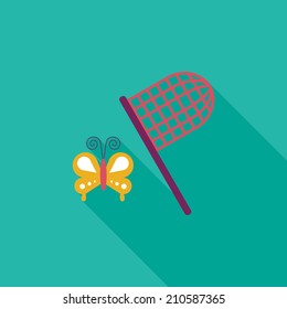 butterfly net flat icon with long shadow