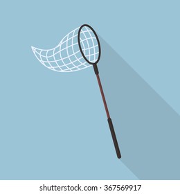 Butterfly net flat icon with long shadow