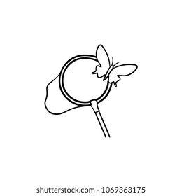 Butterfly net hand drawn outline doodle icon. Net trap for bug vector sketch illustration for print, web, mobile and infographics isolated on white background.