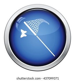 Butterfly net  icon. Glossy button design. Vector illustration.