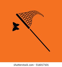 Butterfly net  icon. Orange background with black. Vector illustration.