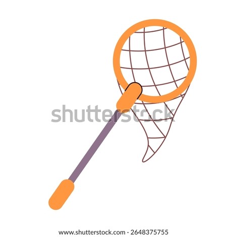 butterfly net with an orange mesh net used for catching butterflies and insects white background