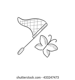 Butterfly and net vector sketch icon isolated on background. Hand drawn Butterfly and net icon. Butterfly and net sketch icon for infographic, website or app.