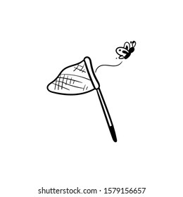 butterfly netting doodle icon vector hand drawing 