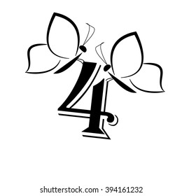 Butterfly with number four sketch.Vector illustration