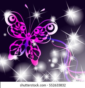 butterfly on the abstract glowing background - vector illustration