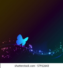 butterfly on the abstract glowing background - vector illustration