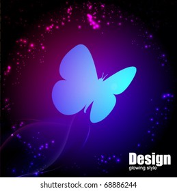 butterfly on the abstract glowing background - vector illustration