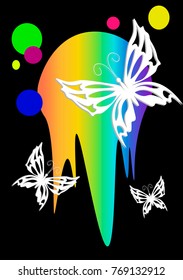 butterfly on a background of abstract bright multicolored figures and black