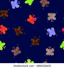 butterfly on a blue background.pixel art.vector illustration.seamless pattern
