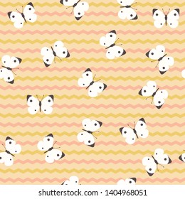 Butterfly on chevron background seamless pattern. Children's room wallpaper. Kid's room wall art 
