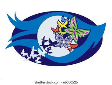 Butterfly on a decorative moon background