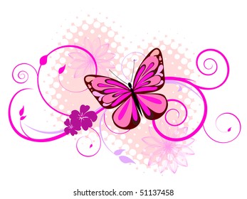 butterfly on floral background - vector