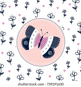 butterfly on floral pattern vector illustration