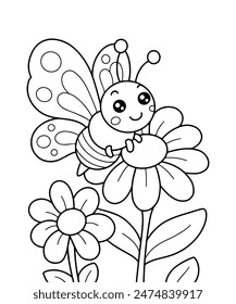 Butterfly on a flower coloring page illustration