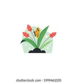 Schmetterling auf Blumenvektorgrafik
