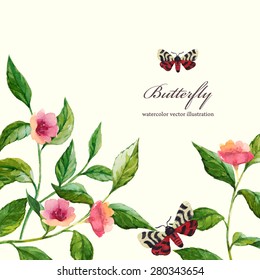 butterfly on flowers. vector background