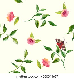 butterfly on flowers. vector seamless pattern