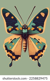 mariposa sobre un fondo verde. ilustración vectorial en estilo retro. cartel de impresión de arte mural