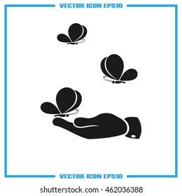 Butterfly on the hand  icon vector illustration eps10.
