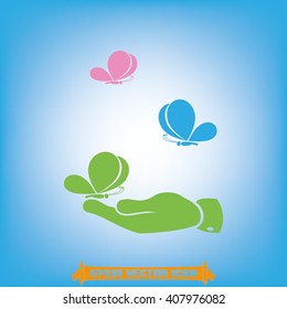 butterfly on hand vector illustration