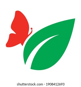 Butterfly on leaf icon logo Concept creative symbol minimalist abstract  vector illustration