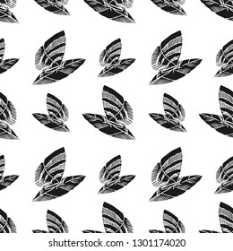 butterfly on leaf vector seamless pattern