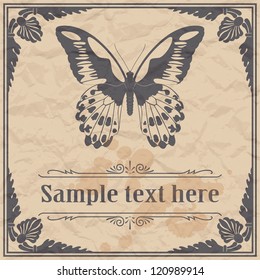 Butterfly on paper background vintage style